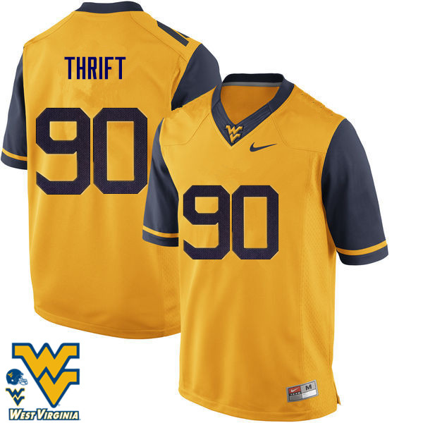 Men #90 Brenon Thrift West Virginia Mountaineers College Football Jerseys-Gold - Click Image to Close